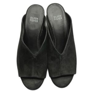 Eileen Fisher Katniss Block Heel Sandals Mule Peep Toe Size 8 Leather